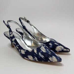 NWT! Chico’s Blue Ikat Slingback Pumps | Kitten Heels | Pointed Toe | Size 9.5